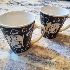 Set of 2 Signature Housewares "Rush Hour" Mugs - Black & White 12oz